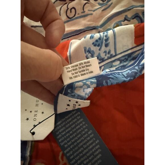 NWT One Hundred Stars Orange Floral Blue Asian Vase Shawl/Scarf Modal Viscose - Picture 5 of 8